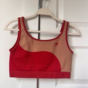 Fabletics SculptKnit Colorblock Sports Bra | Red & Tan
